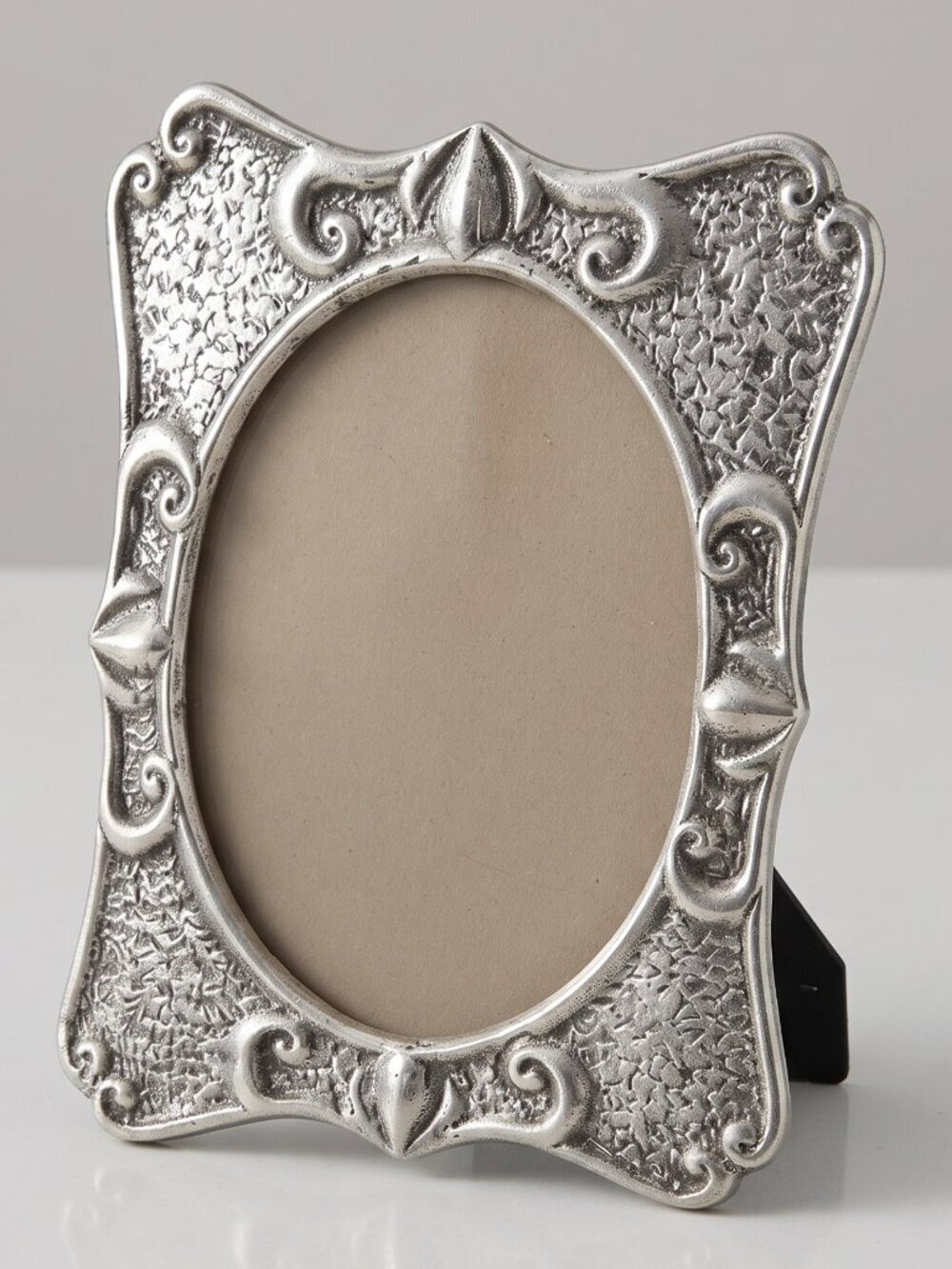Vintage 1980s Mexican Pewter Picture Frame Spanish Colonial Ornate Curved Oval